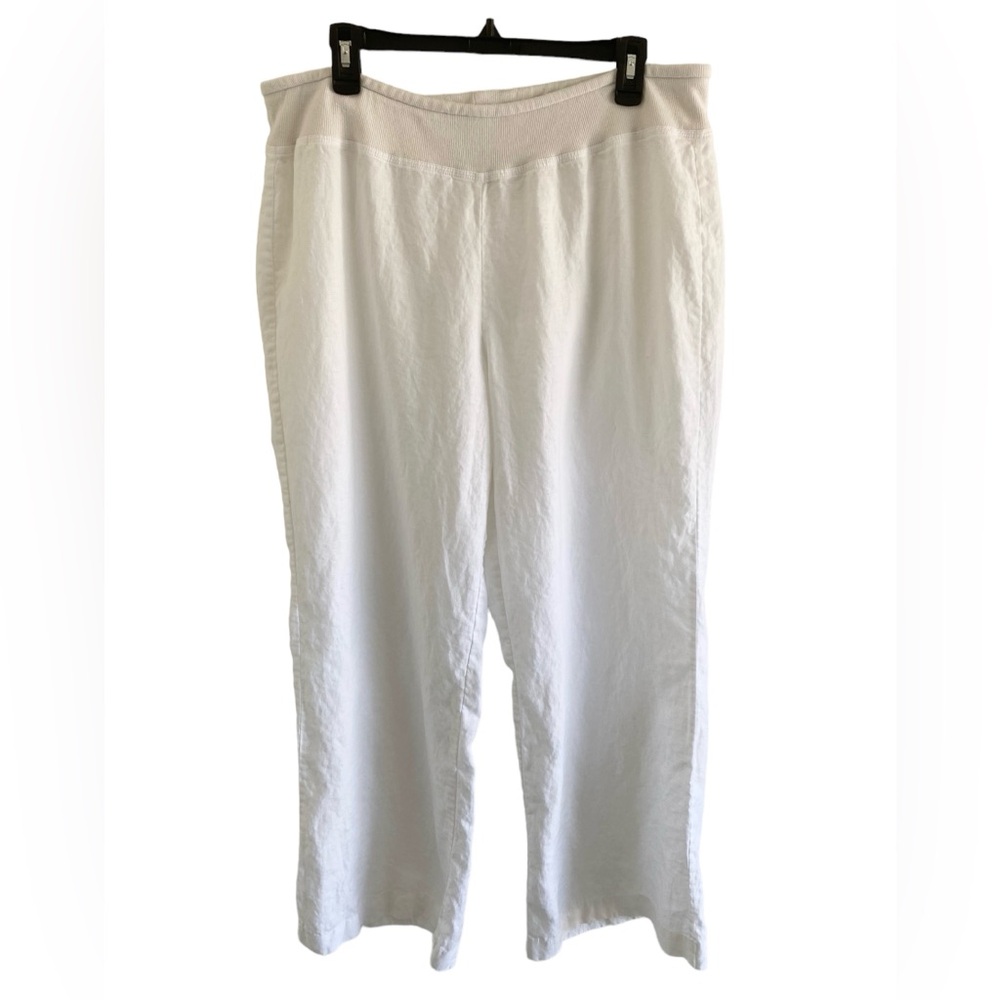 Saks Fifth Ave high waist white pull on wide leg 100% linen pants